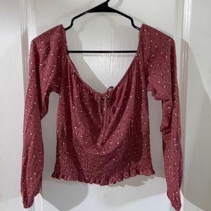 Arizona Jean CO Woman’s off the shoulder crop top floral long sleeve Large